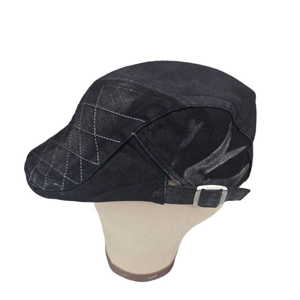 Kenny K Quilted Black Newsboy Cap Adjustable Fit Cotton Stylish